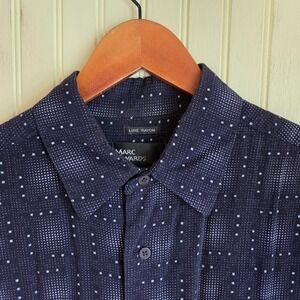 Marc Edwards Shirt Mens Medium Blue Geometric Rayon Short Sleeve‎ Button-Up